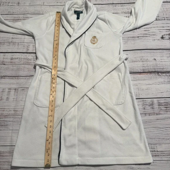 Lauren Ralph Lauren Terry Cloth Robe Short Pockets RLL Logo White Women's Medium - Picture 9 of 12